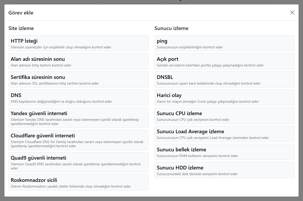 Görev türü seçme modal penceresi